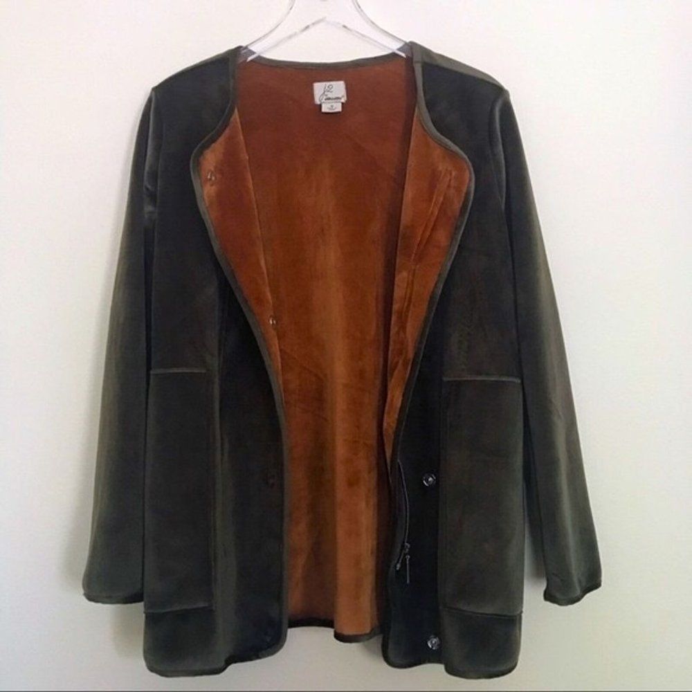 J2 by Jou Jou Jacket Ultrasoft Snap Button Coat in Olive Size Small NWOT